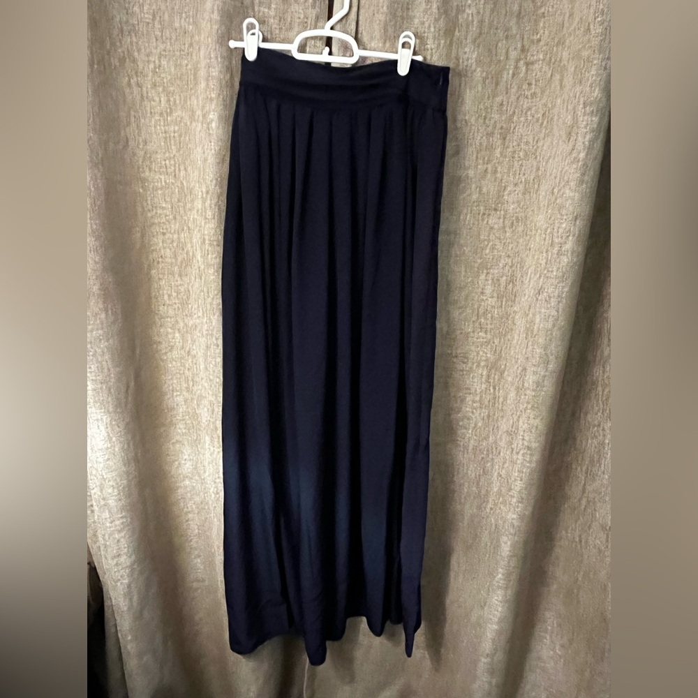 Richard Chai Blue and Cream Pleated Maxi Skirt